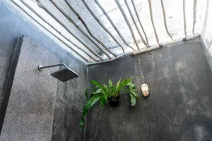 Luxury 6-bed dorm shower at LMBK Surf House Lombok