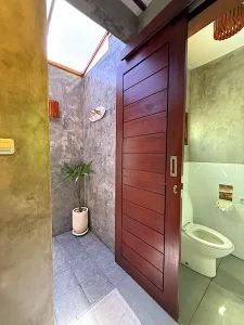 LMBK Surf House Seger Room bathroom and shower view in Kuta Lombok