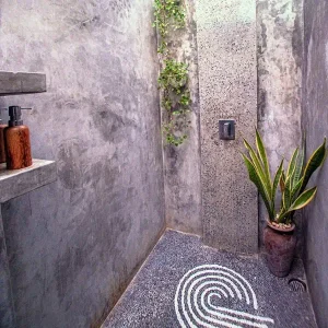 Seger room shower view at LMBK Surf House Lombok